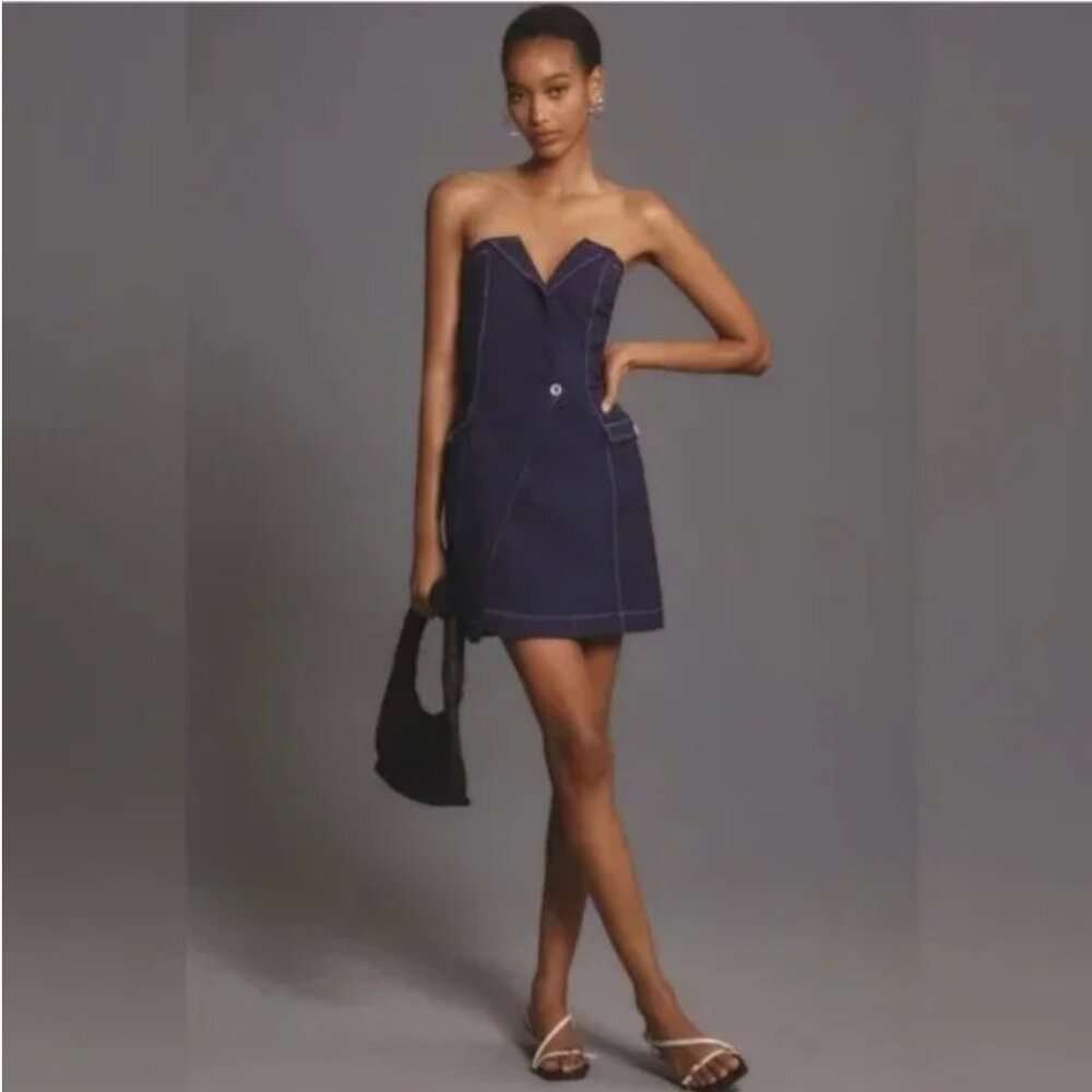 NWT Anthropologie | Maeve | Purple Strapless Linen-Blend Wrap Mini Dress, 12